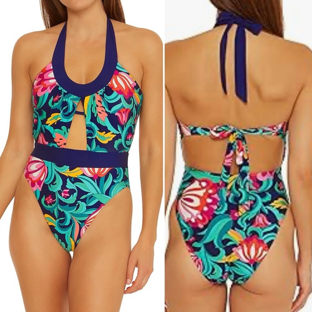NWT-Trina Turk-India Garden-Halter One Piece Swimsuit-Sz 8-$162 Retail